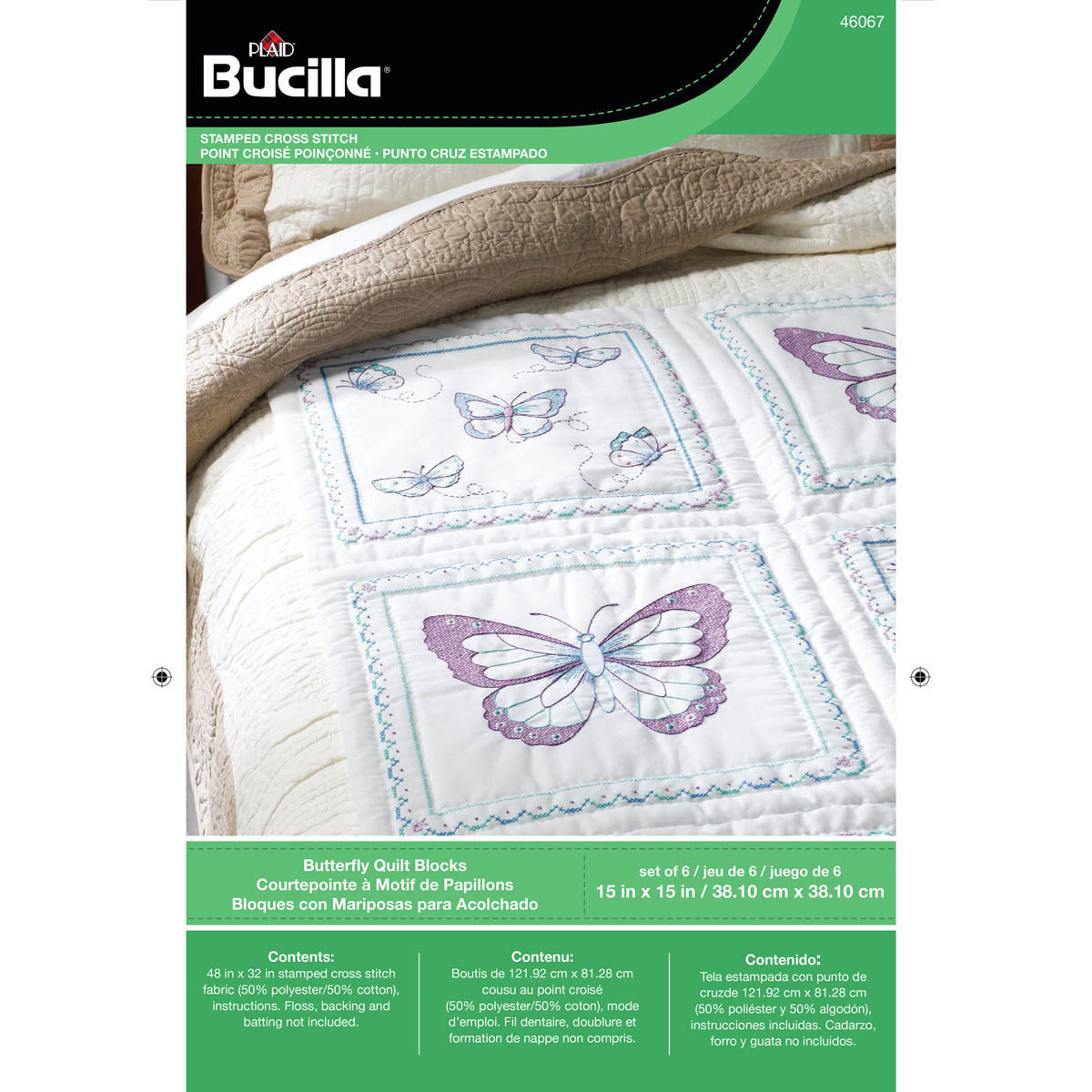 Bucilla ® Stamped Cross Stitch - Quilt Blocks - Butterfly - 46067