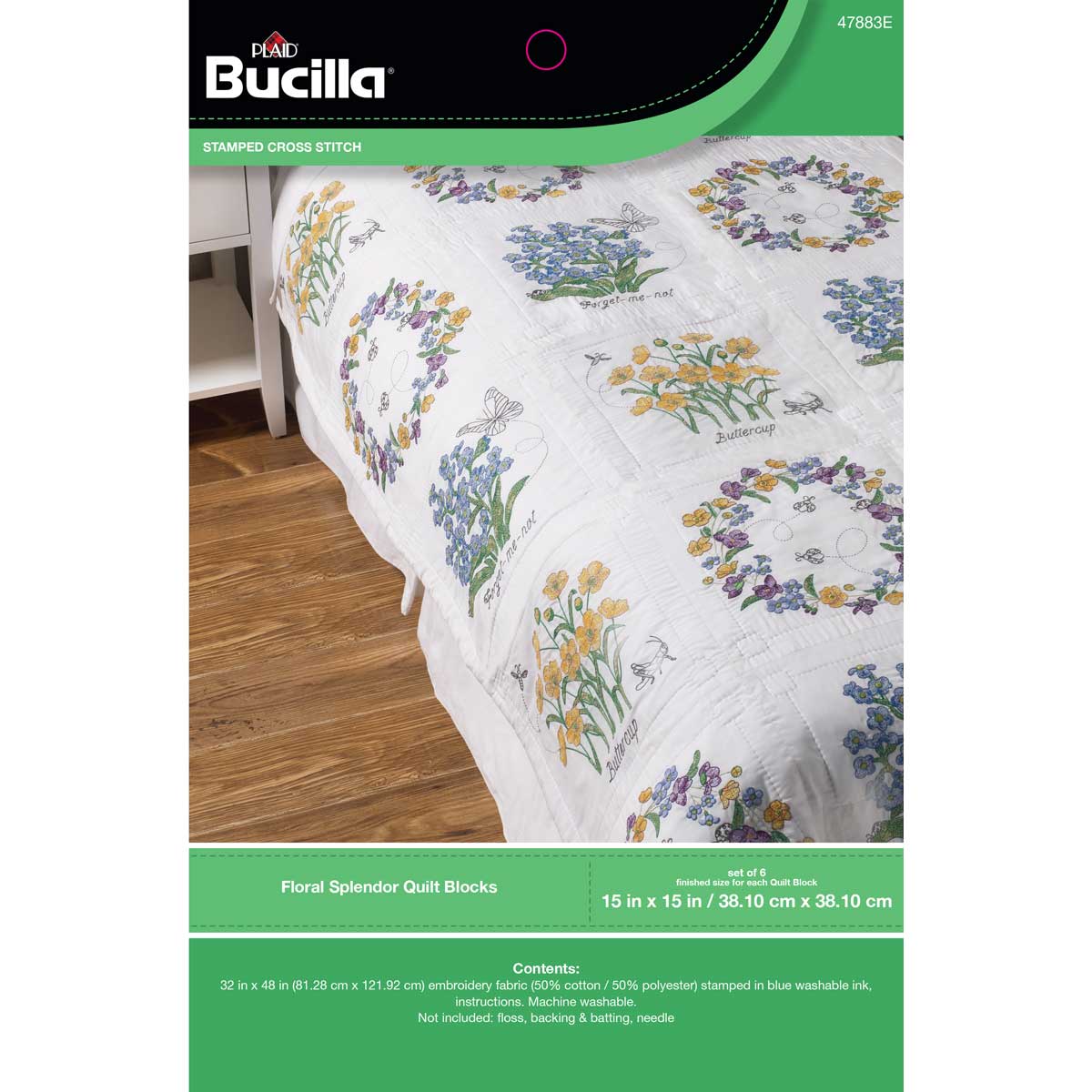 Bucilla ® Stamped Cross Stitch - Quilt Blocks - Floral Splendor - 47883E