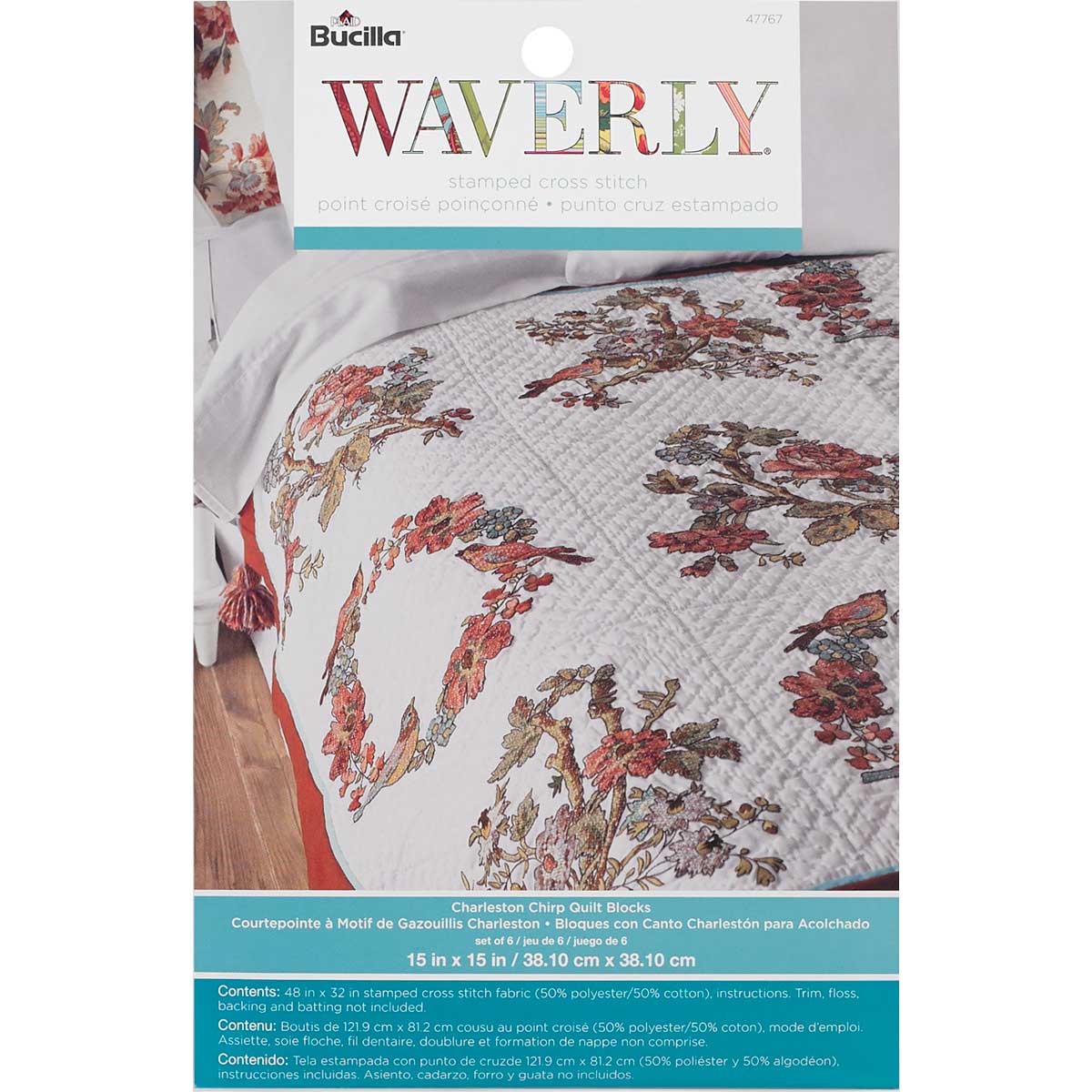 Bucilla ® Waverly ® Charleston Chirp Collection Stamped Quilt Blocks - 47767