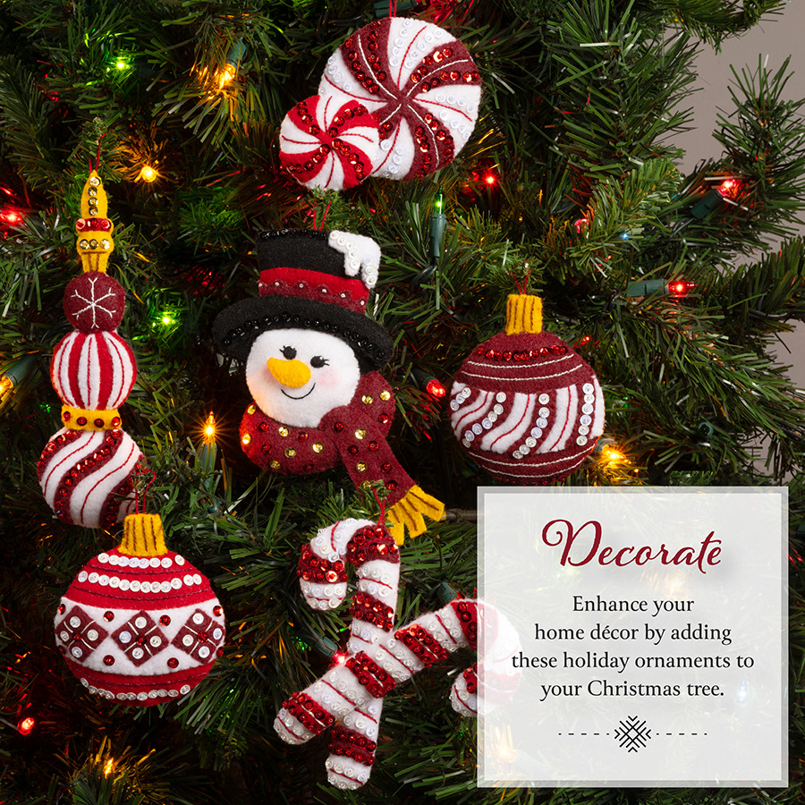 Bucilla ® Seasonal - Felt - Ornament Kits - Snowmans Peppermint Collection - 89659E
