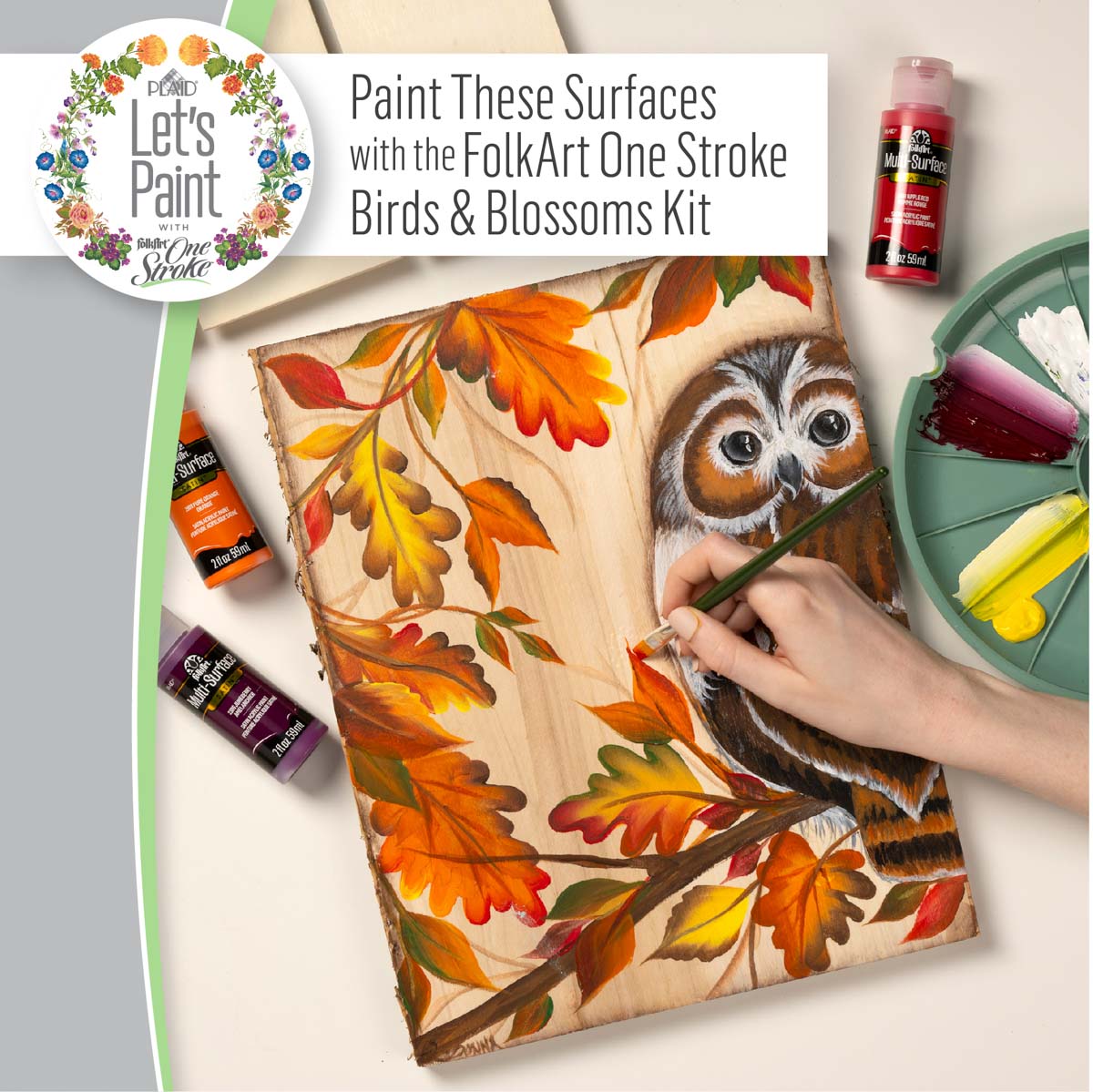 Let's Paint with FolkArt ® One Stroke™ Kit - Birds and Blossoms Surfaces - 90285