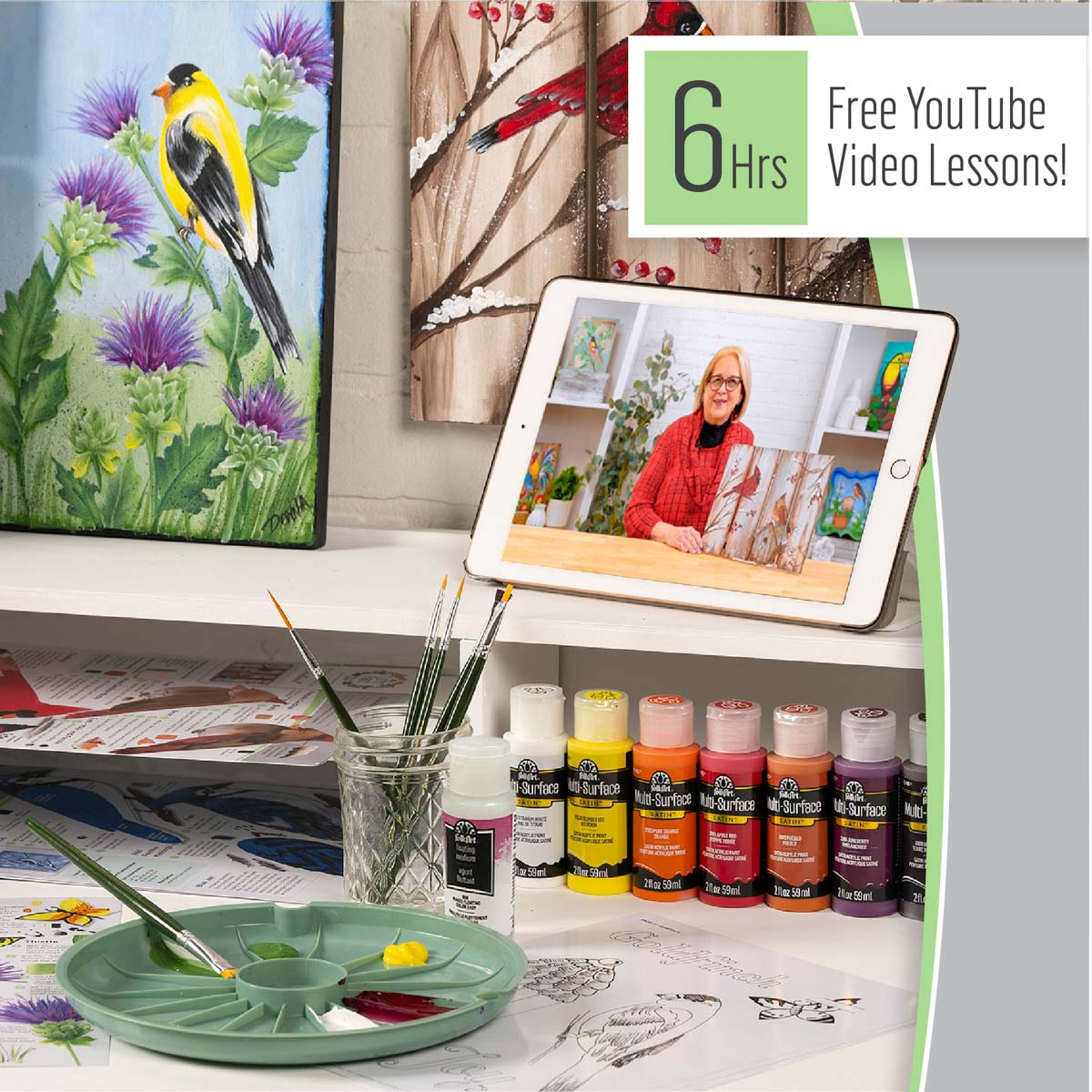 Let's Paint with FolkArt ® One Stroke™ Kit - Birds and Blossoms Surfaces - 90285