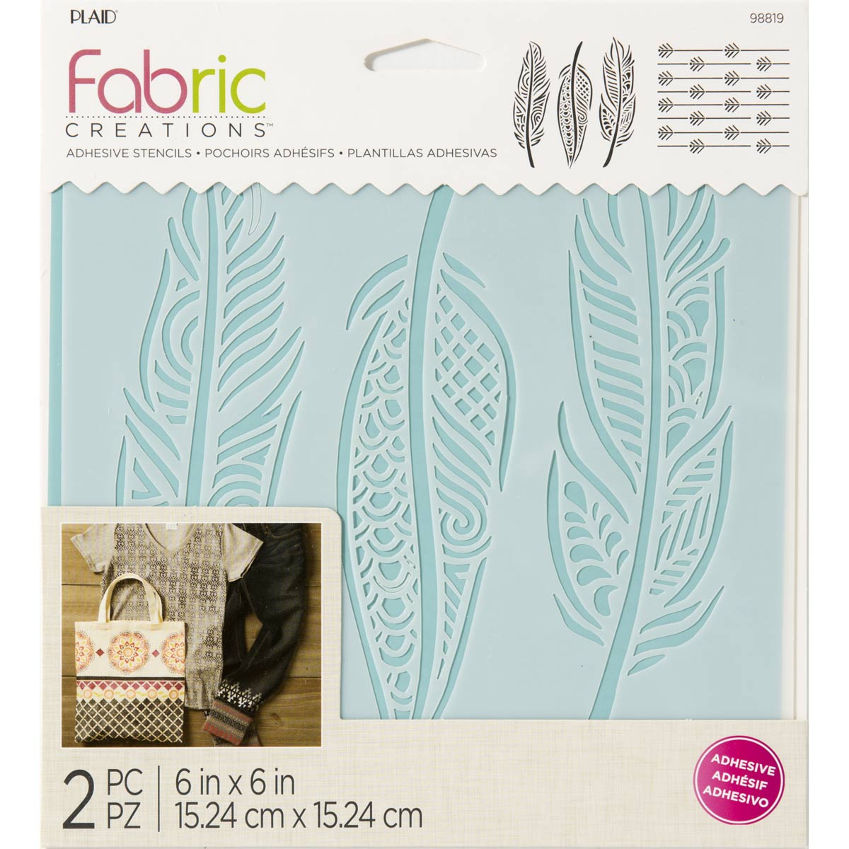 Fabric Creations™ Adhesive Stencils - Feathers, 6