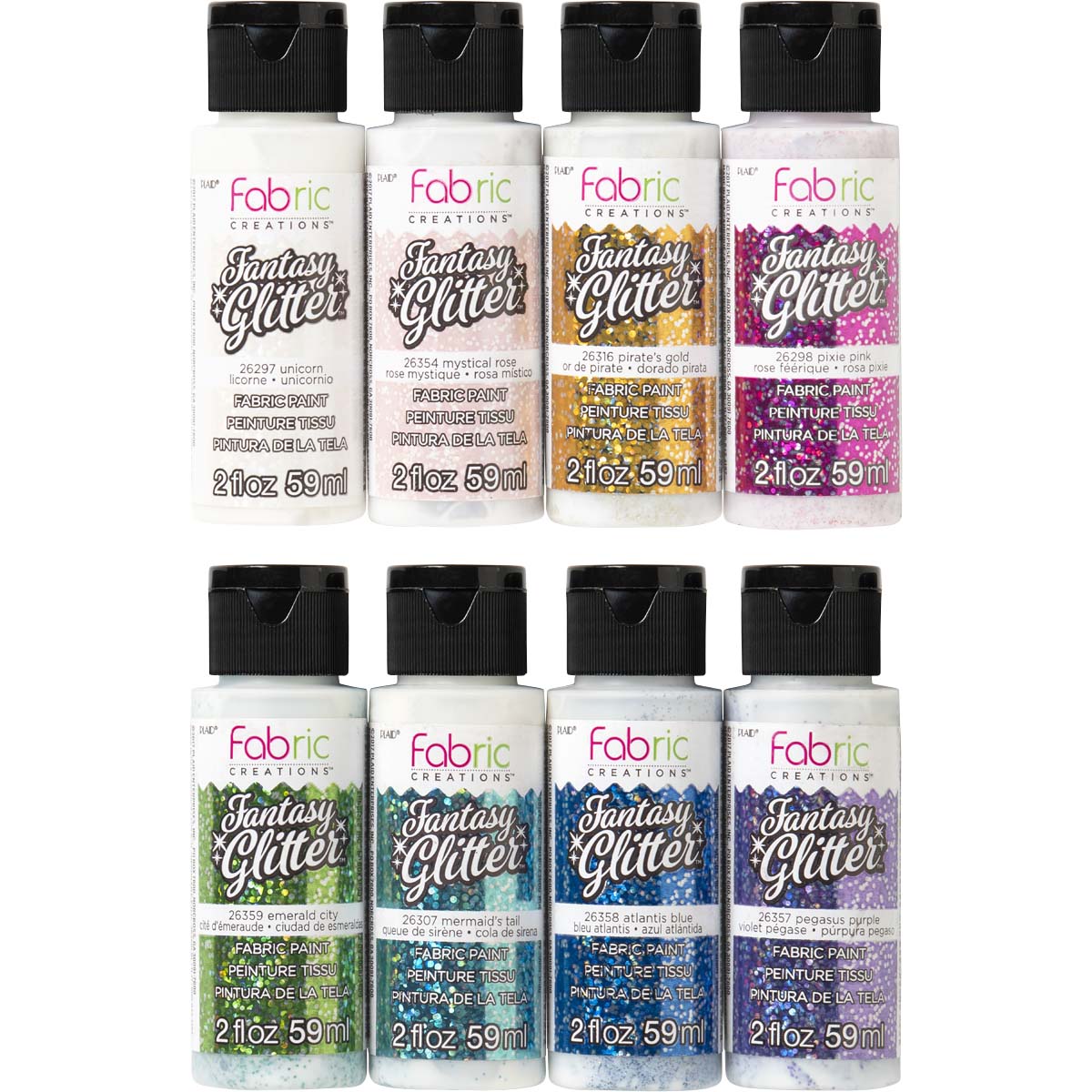 Fabric Creations™ Fantasy Glitter™ Fabric Paint Set Ultimate 8 color set - PROMOFCFG01