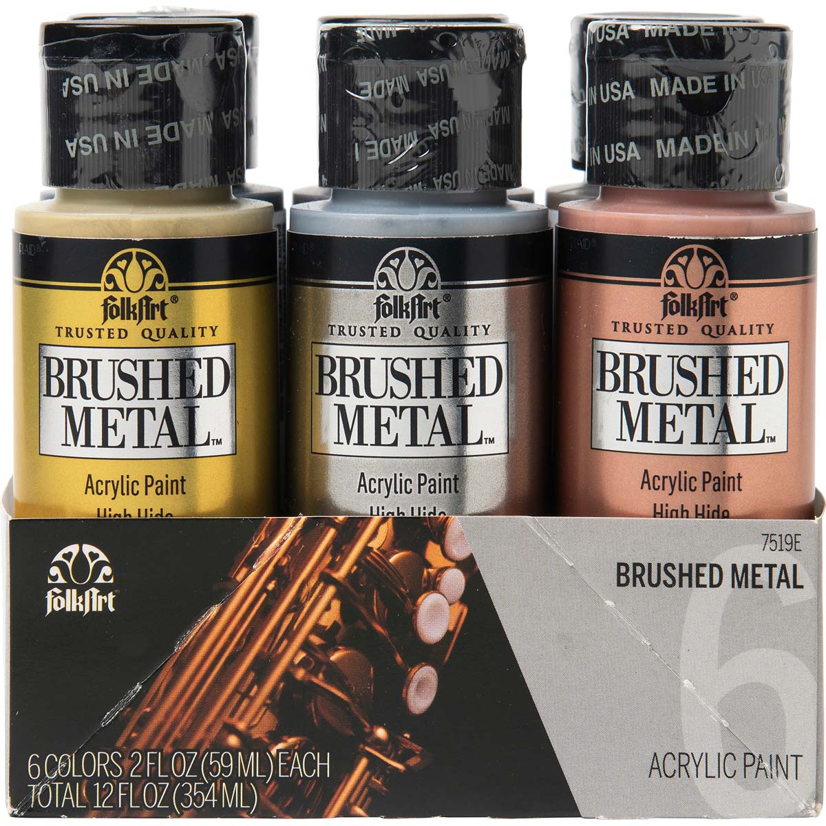 FolkArt ® Brushed Metal™ Matte Metals Acrylic Paint Set 6 Color - 7519E