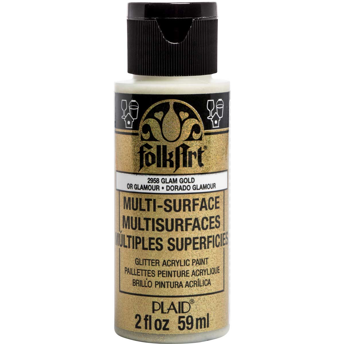 FolkArt ® Multi-Surface Glitter Acrylic Paints - Glam Gold, 2 oz. - 2958