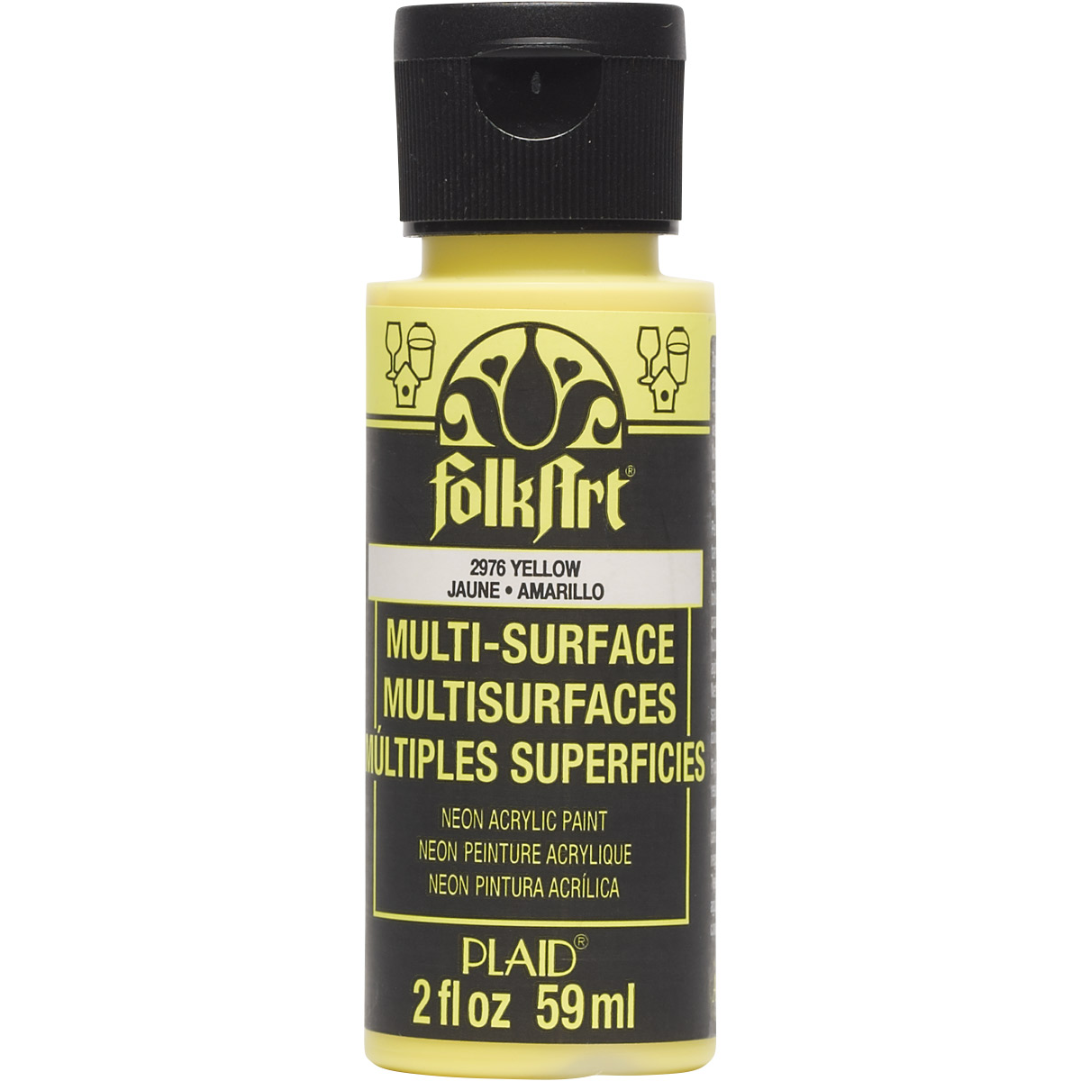 FolkArt ® Multi-Surface Neon Glow Acrylic Paints - Yellow, 2 oz. - 2976