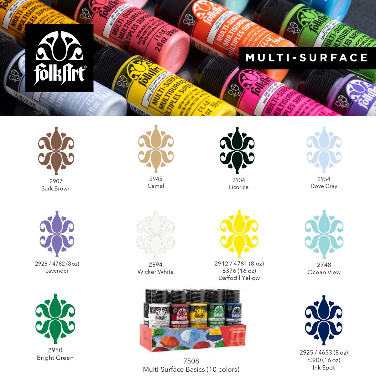 FolkArt ® Multi-Surface Satin Acrylic Paint 10 Color Set - Basics - 7508