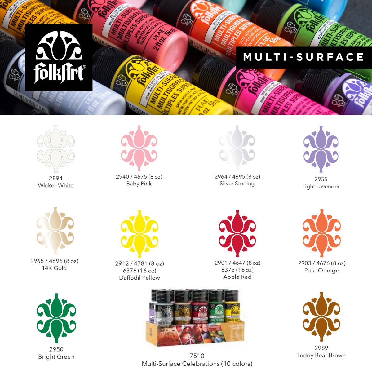 FolkArt ® Multi-Surface Satin Acrylic Paint 10 Color Set - Celebrations - 7510