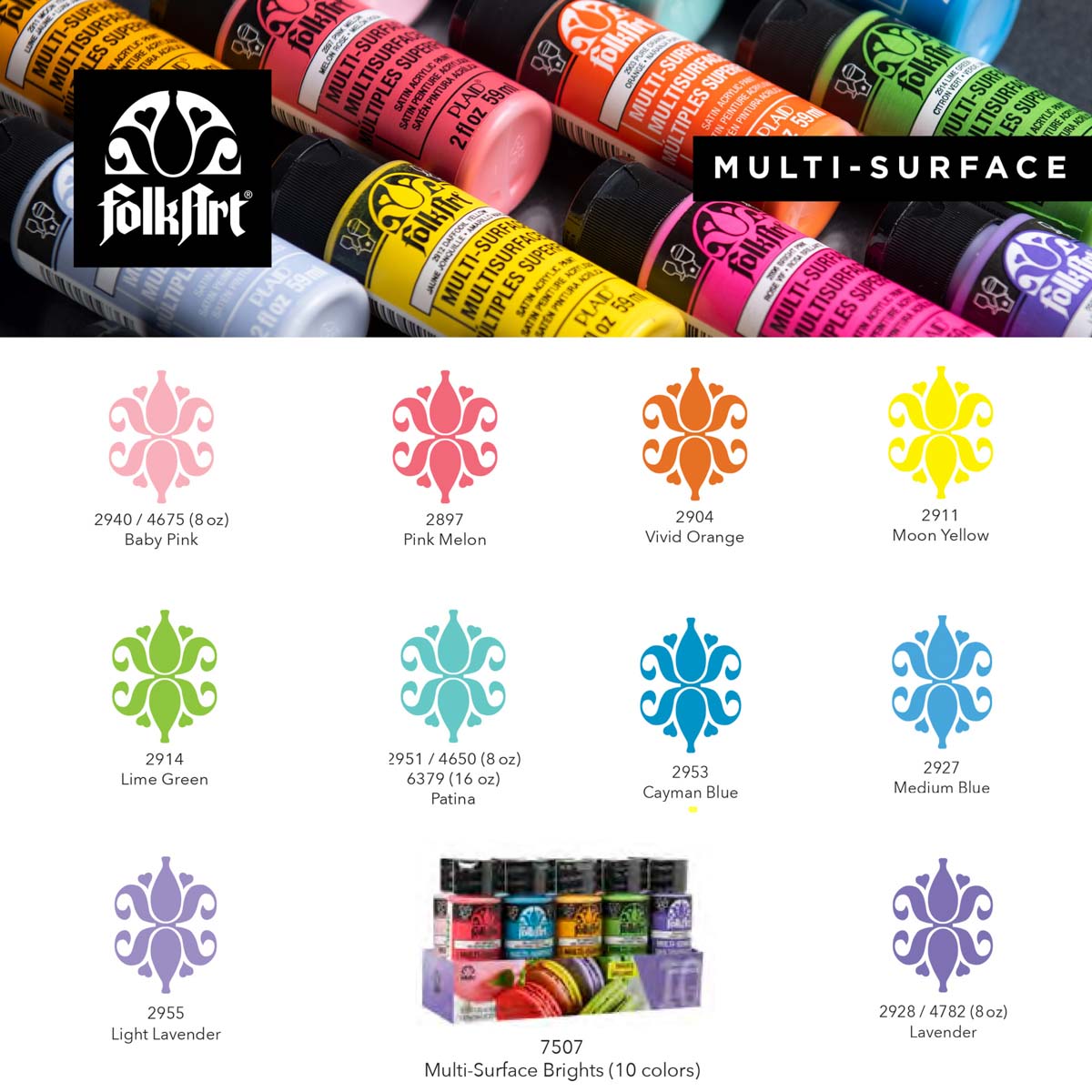 FolkArt ® Multi-Surface Satin Acrylic Paint 10 Color Set - Brights - 7507