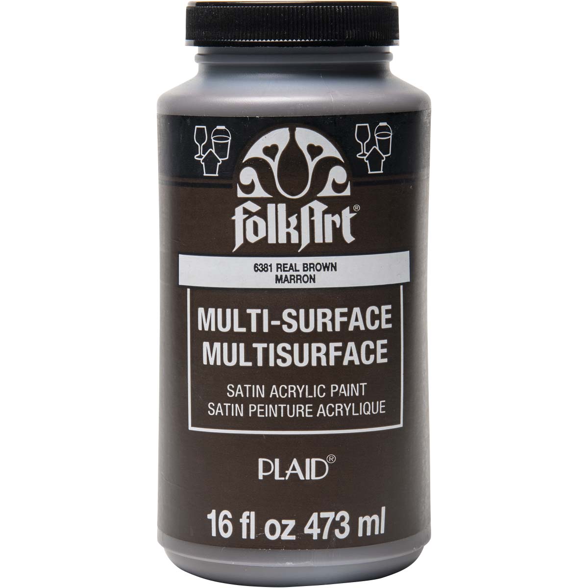 FolkArt ® Multi-Surface Satin Acrylic Paints - Real Brown, 16 oz. - 6381