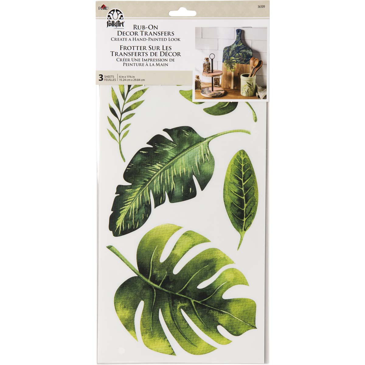 FolkArt ® Rub-On Décor Transfer - Tropical Leaves, 3 pc. - 36109