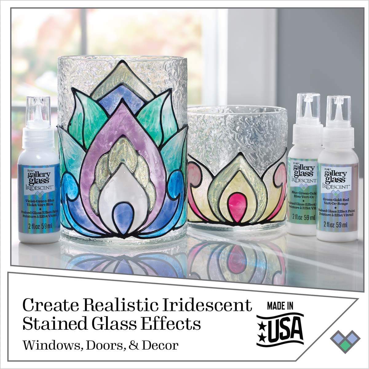 Gallery Glass ® Iridescent™ Stained Glass Effect Paint - Blue-Green-Gold, 2 oz. - 19669