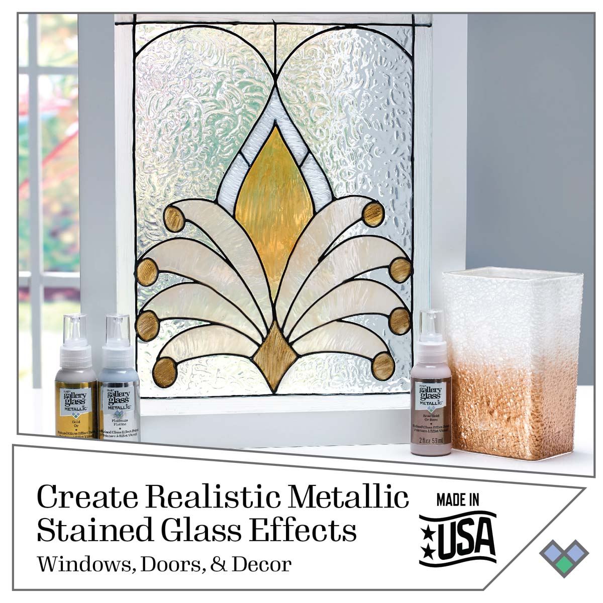 Gallery Glass ® Metallic™ Stained Glass Effect Paint - Rose Gold, 2 oz. - 19679