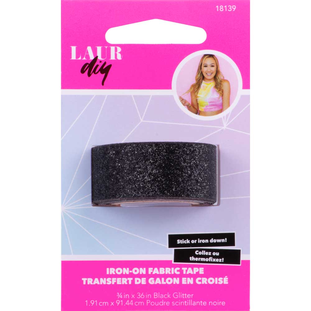 LaurDIY ® Iron-on Fabric Tape - Black Glitter - 18139