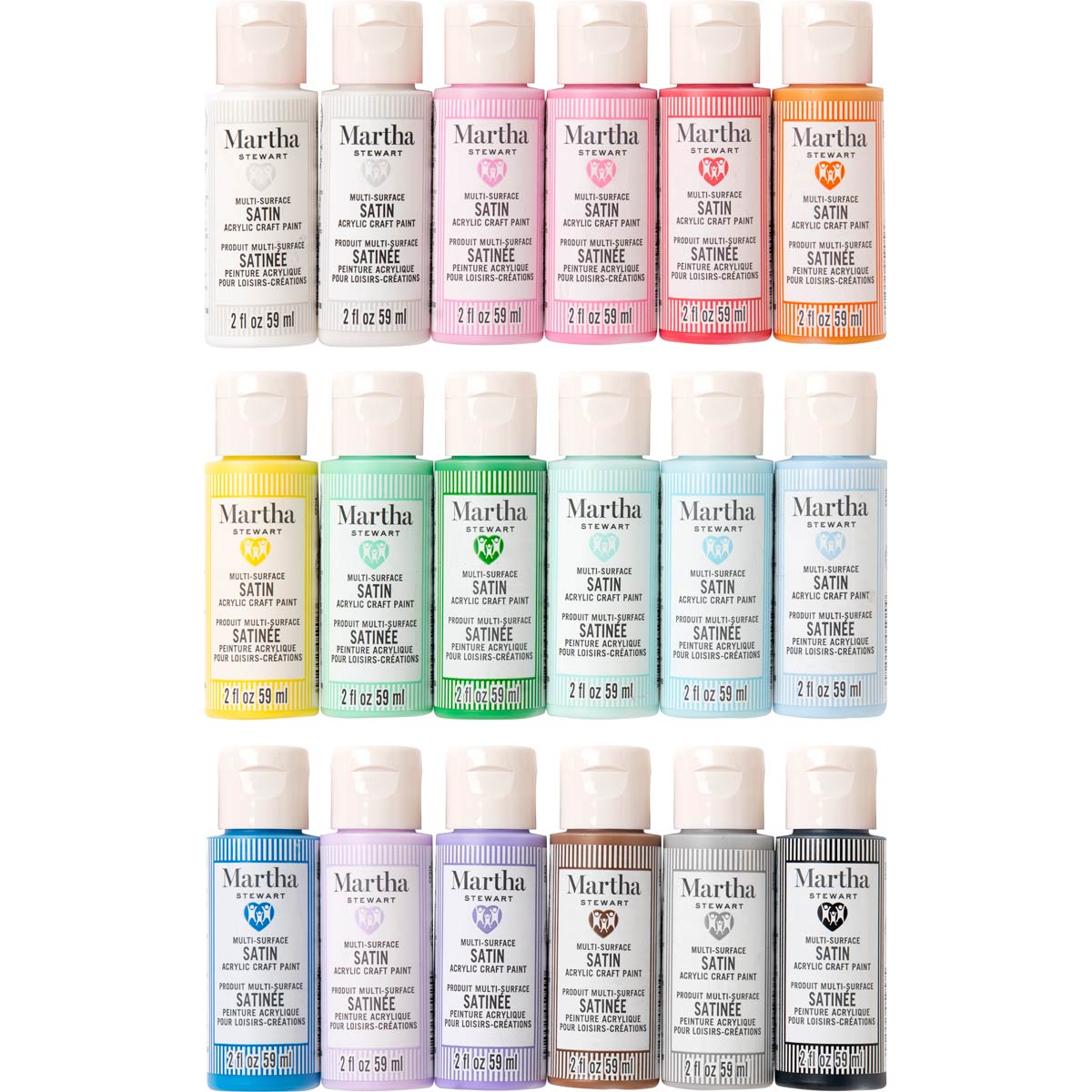 Martha Stewart ® Family Friendly Multi-Surface Satin Acrylic Craft Paint 18-Color Best of Paint Set 