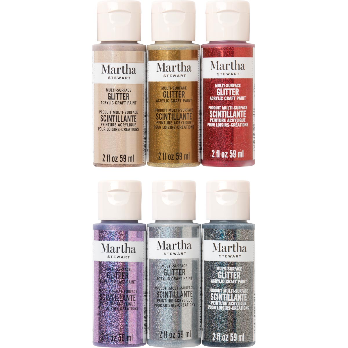 Martha Stewart ® Multi-Surface Glitter Acrylic Craft Paint 6-Color Best of Paint Set - MSORIGGLR6A