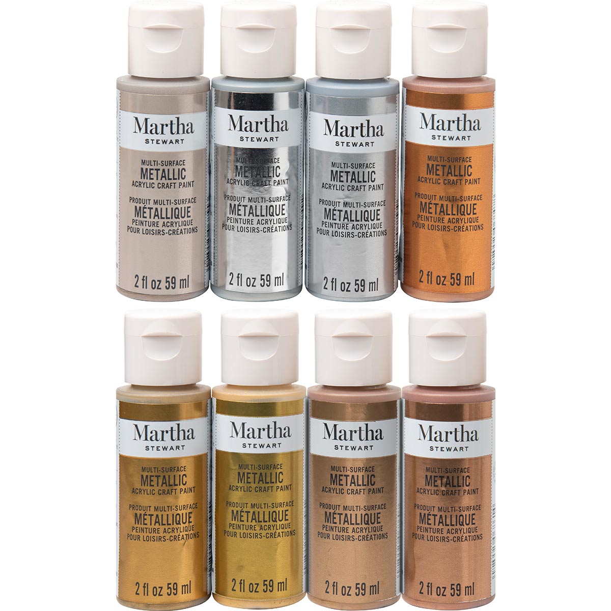 Martha Stewart ® Multi-Surface Metallic Acrylic Craft Paint 8-Color Best of Paint Set - MSORIGMET8A