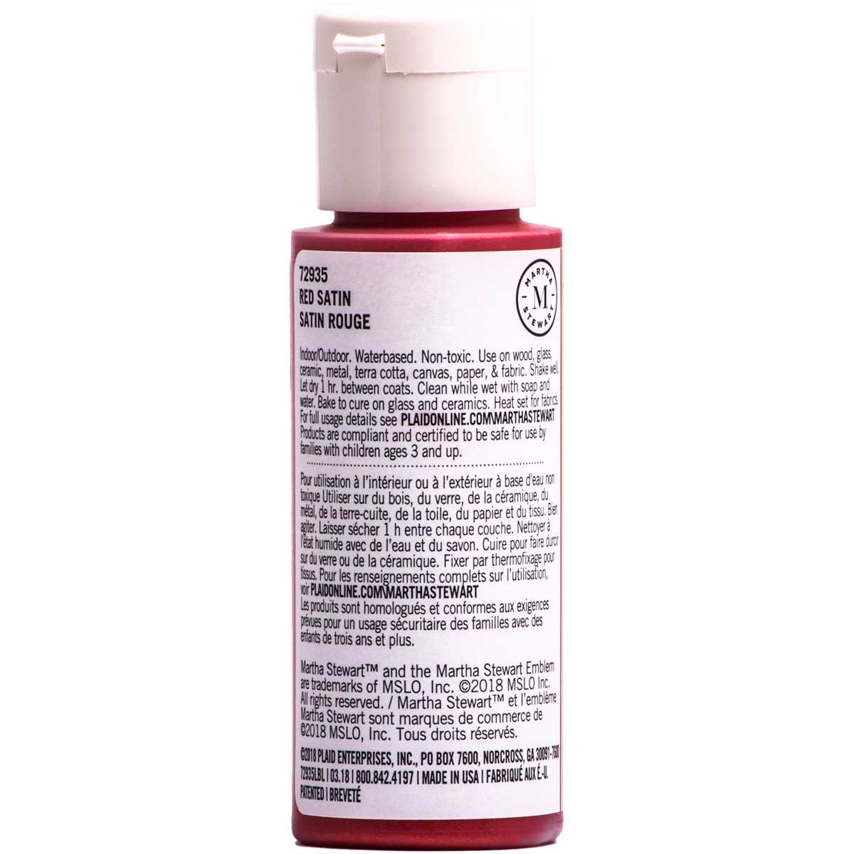 Martha Stewart ® Multi-Surface Pearl Acrylic Craft Paint CPSIA - Red Satine, 2 oz. - 72935