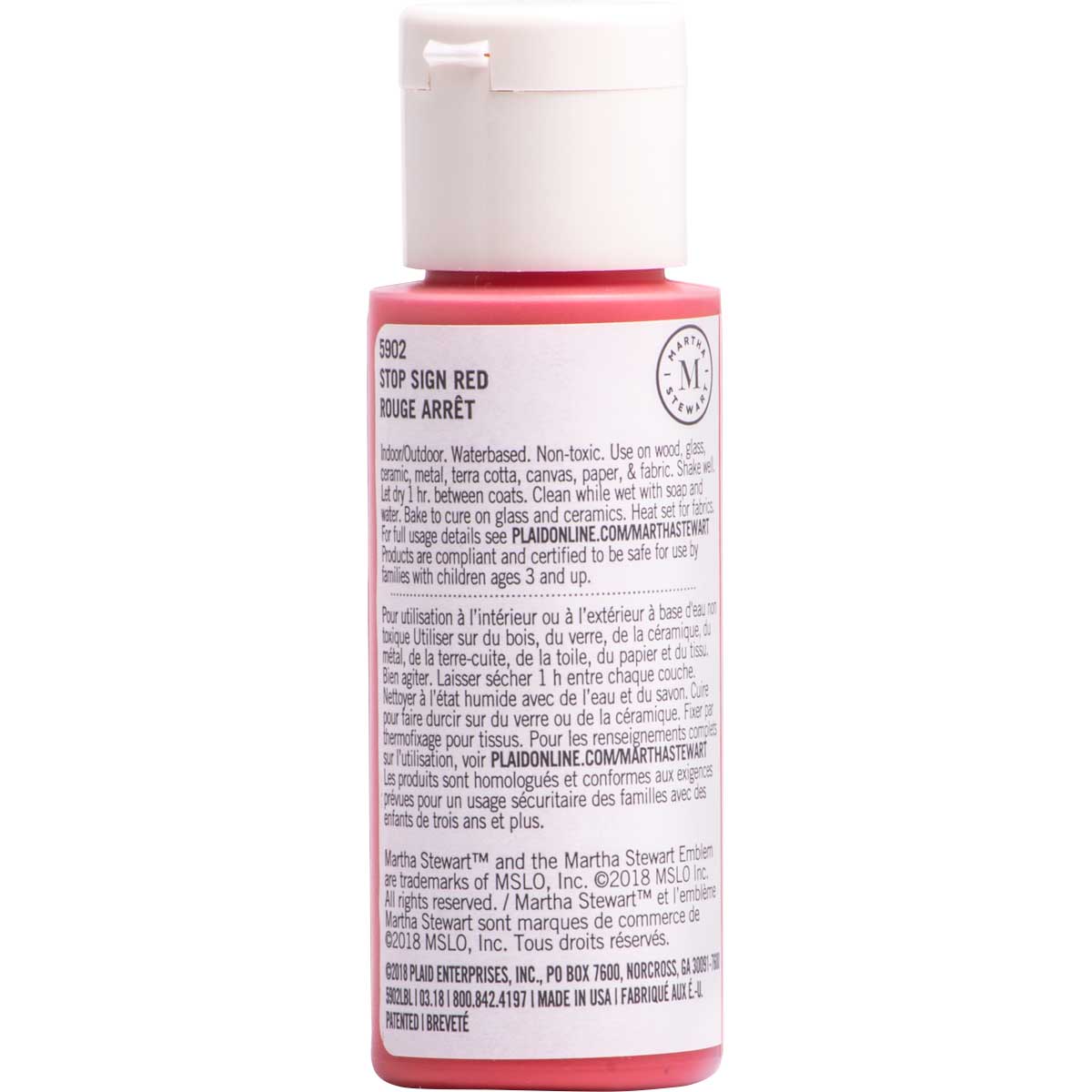 Martha Stewart ® Multi-Surface Satin Acrylic Craft Paint CPSIA - Stop Sign Red, 2 oz. - 5902