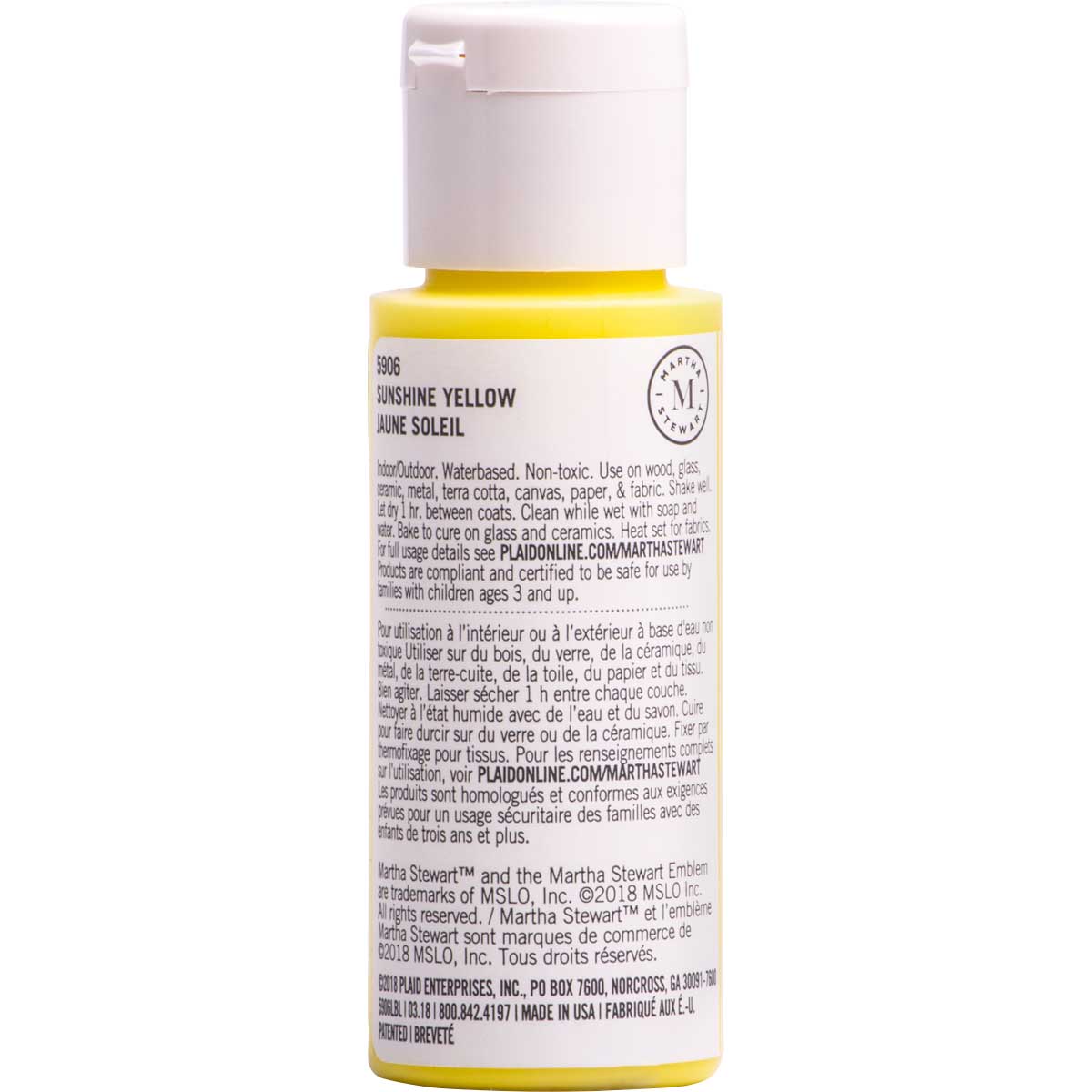Martha Stewart ® Multi-Surface Satin Acrylic Craft Paint CPSIA - Sunshine Yellow, 2 oz. - 5906