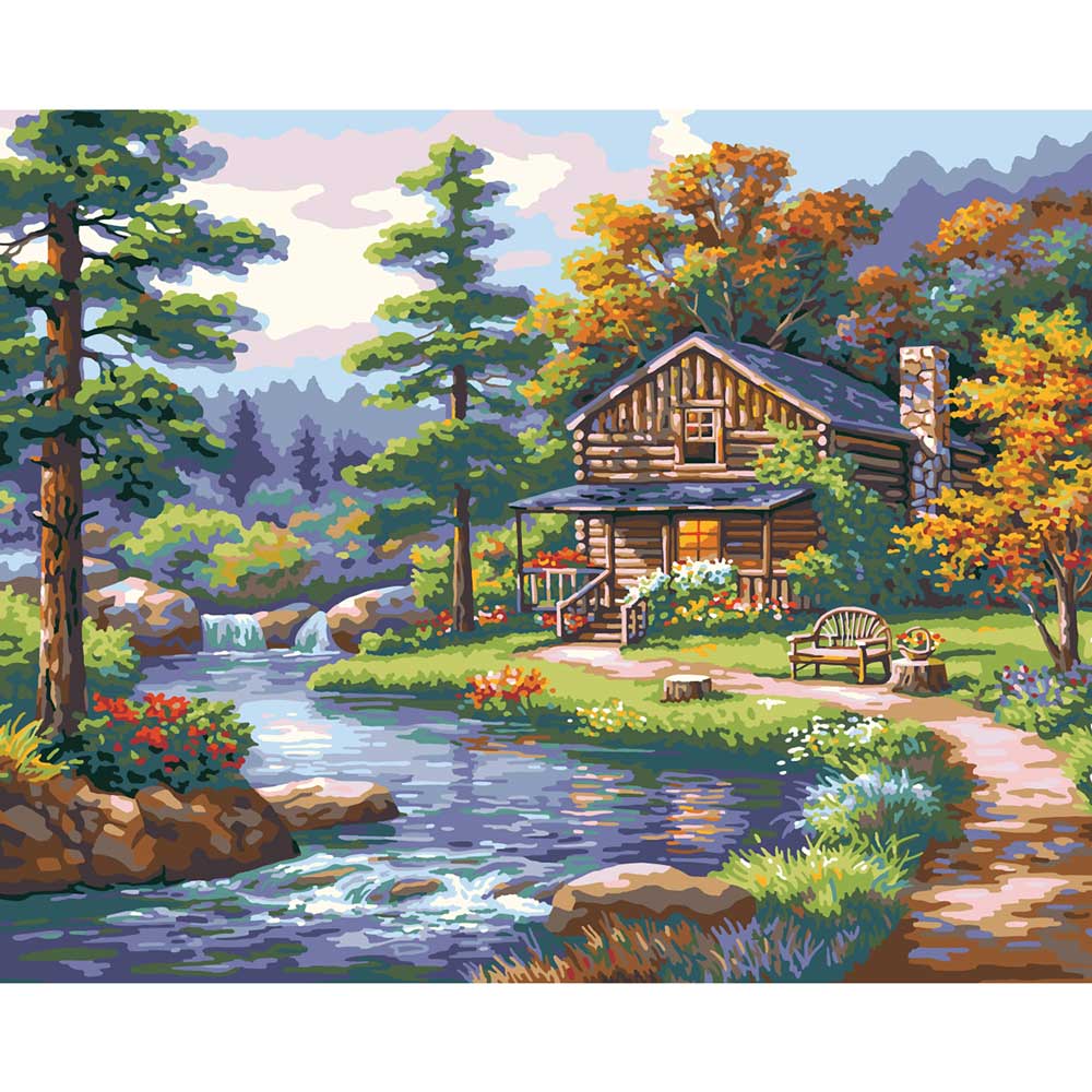 PAINT BY NUMBER - MOUNTAIN CREEK CABIN 16X20