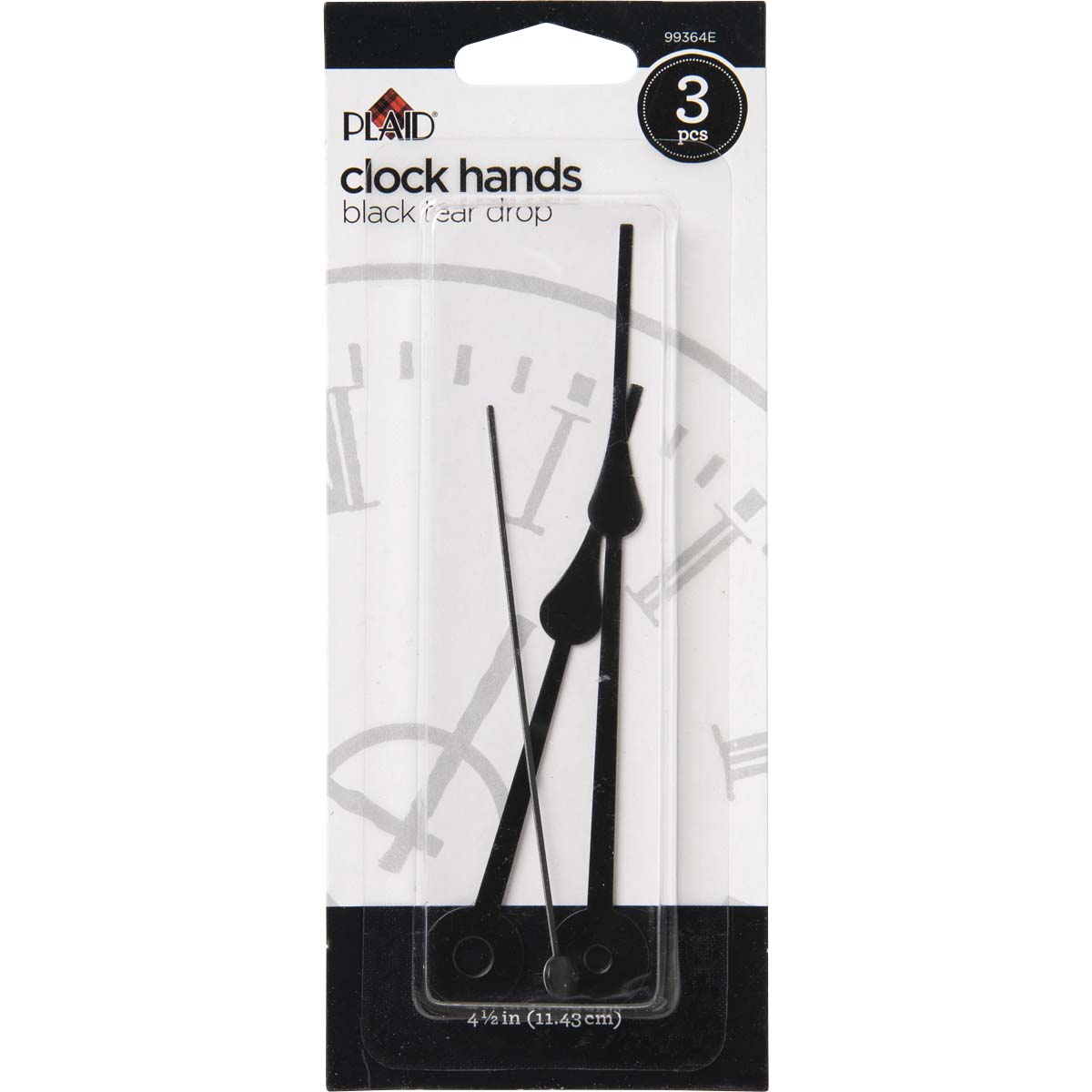 Plaid ® Accessories - Clock Hands - Teardrop Black, 4-1/2