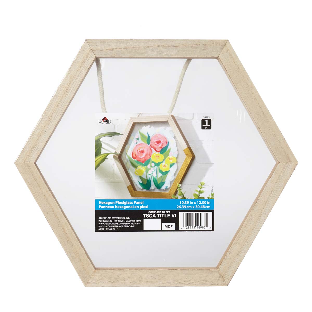 Plaid ® Wood Surfaces - Frames - Hexagon with Plexiglass, Single Panel - 56985