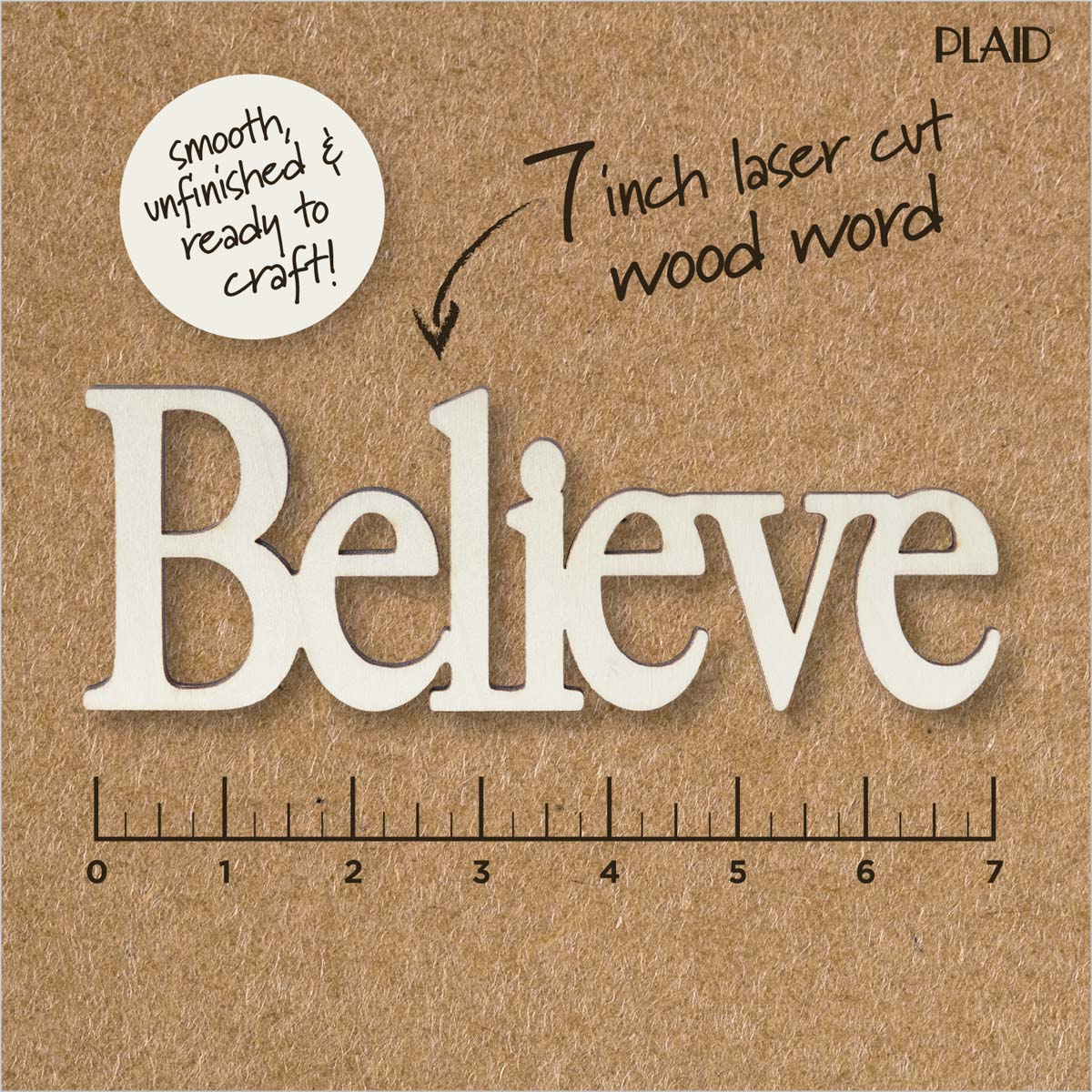 Plaid ® Wood Surfaces - Laser Cut Word - Believe 7