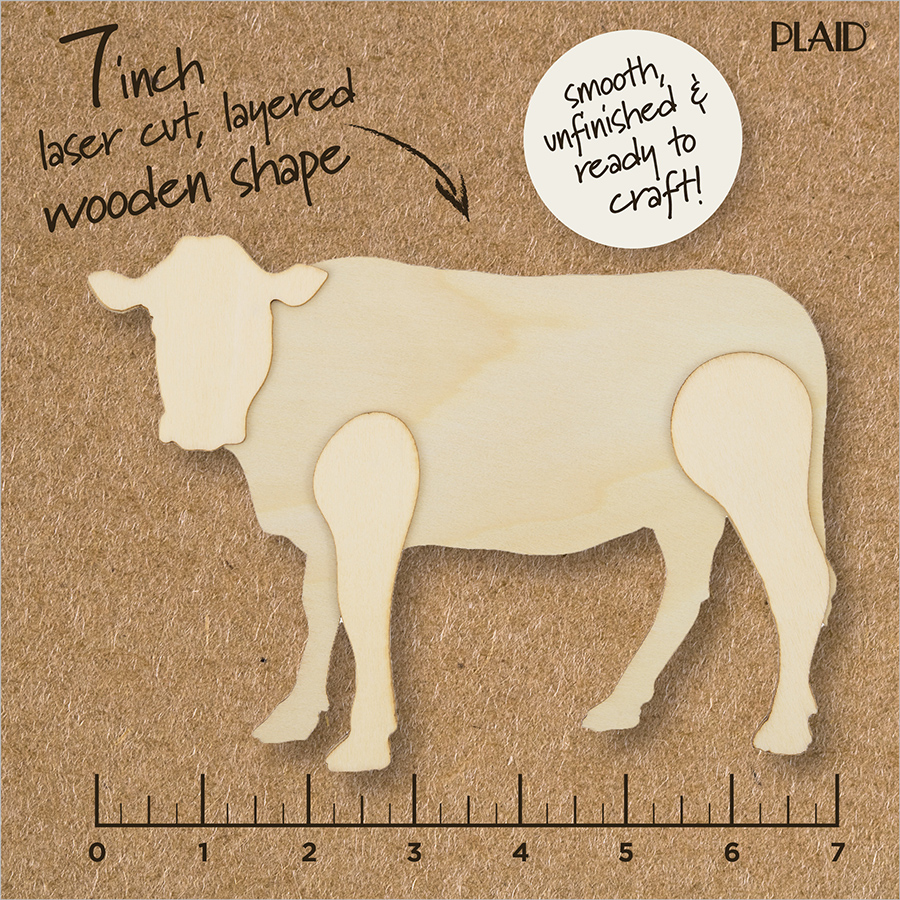 Plaid ® Wood Surfaces - Unfinished Layered Shapes - Cow - 63492