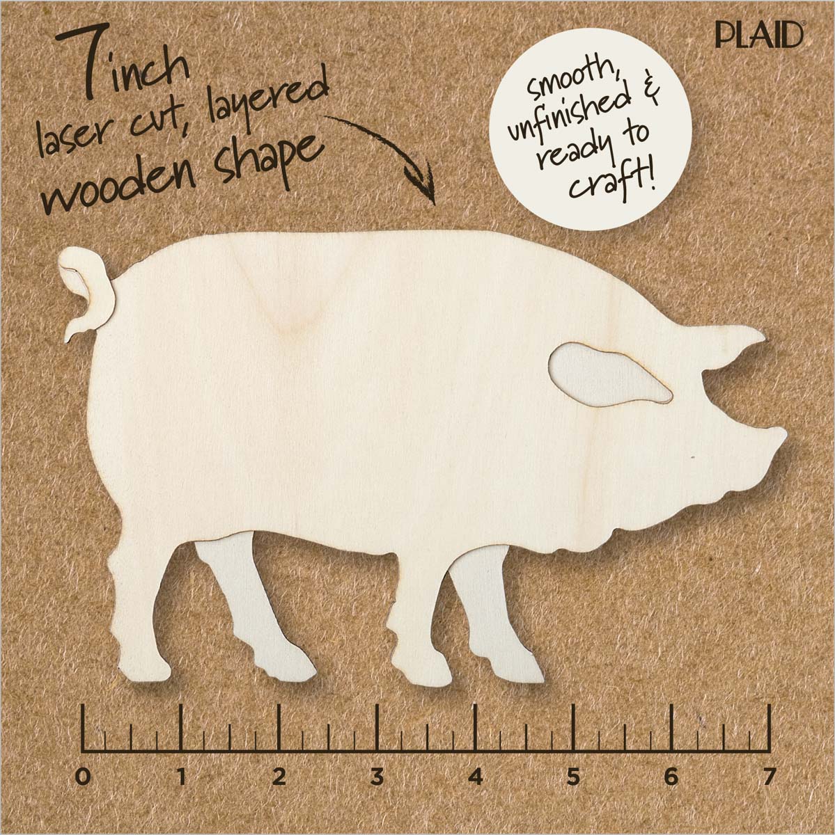 Plaid ® Wood Surfaces - Unfinished Layered Shapes - Pig - 63491
