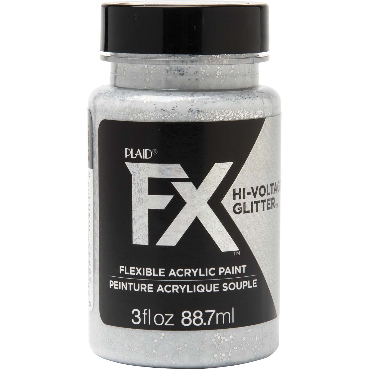 PlaidFX Hi-Voltage Glitter Flexible Acrylic Paint - Silver, 3 oz. - 36901