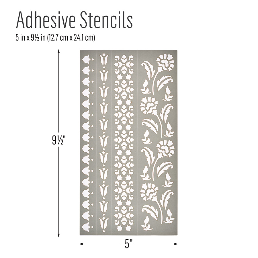 Folkart ® Floral - Block Stamp & Adhesive Stencil 5pc Set - 36569