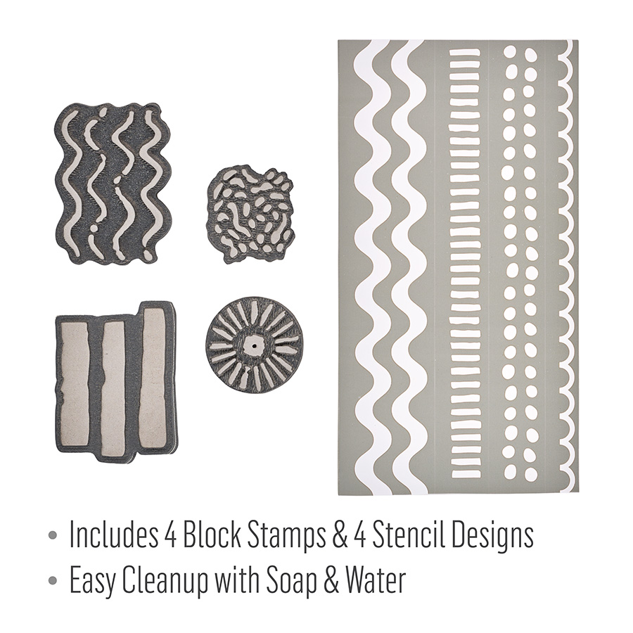 Folkart ® Stripe & Dots - Block Stamp & Adhesive Stencil 5pc Set - 36567