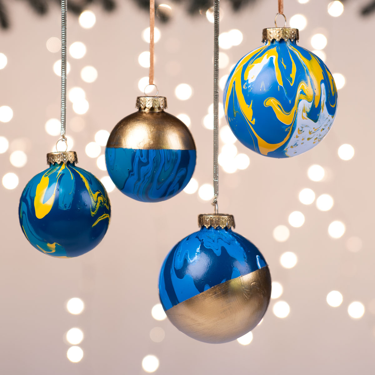 Blue Poured Ornaments