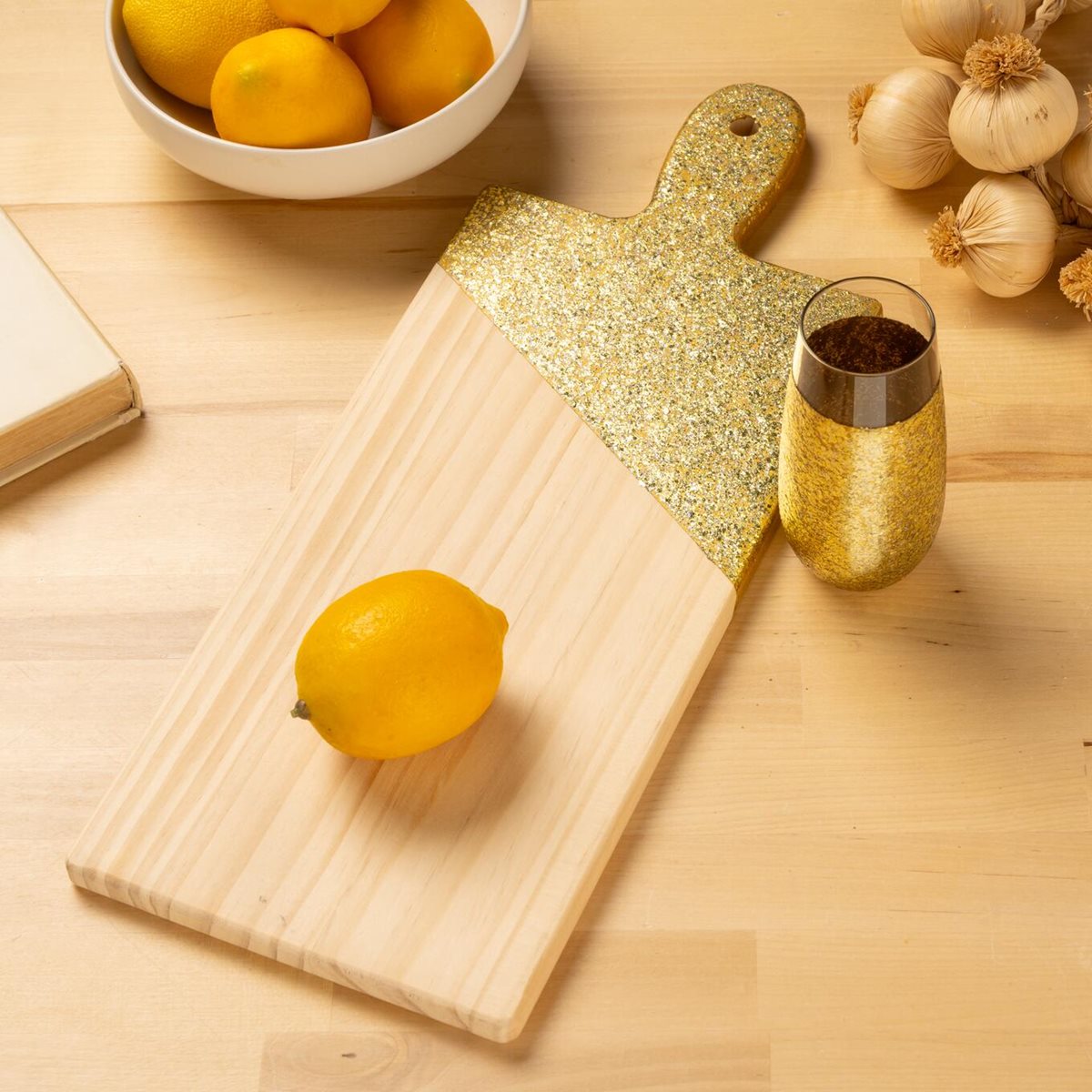 Decorative Gold Glass & Cutting Board