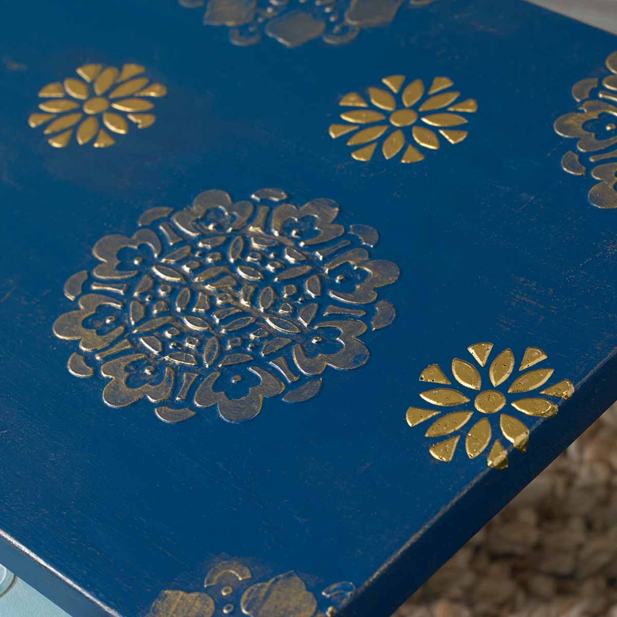 Dimensional Gold Stenciled Table and Planter 