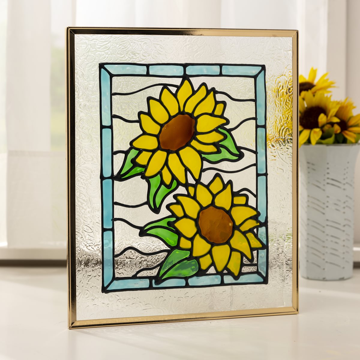 Floating Frame with Sunflowers in a Blue Border
