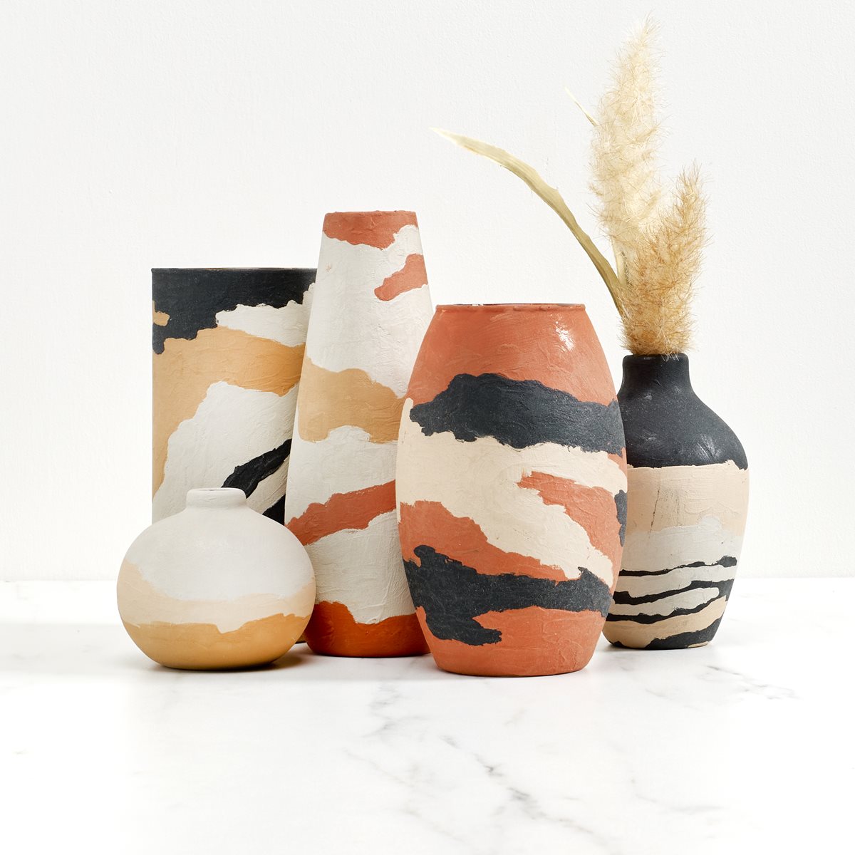 FolkArt Terra Cotta Abstract Pattern Vases