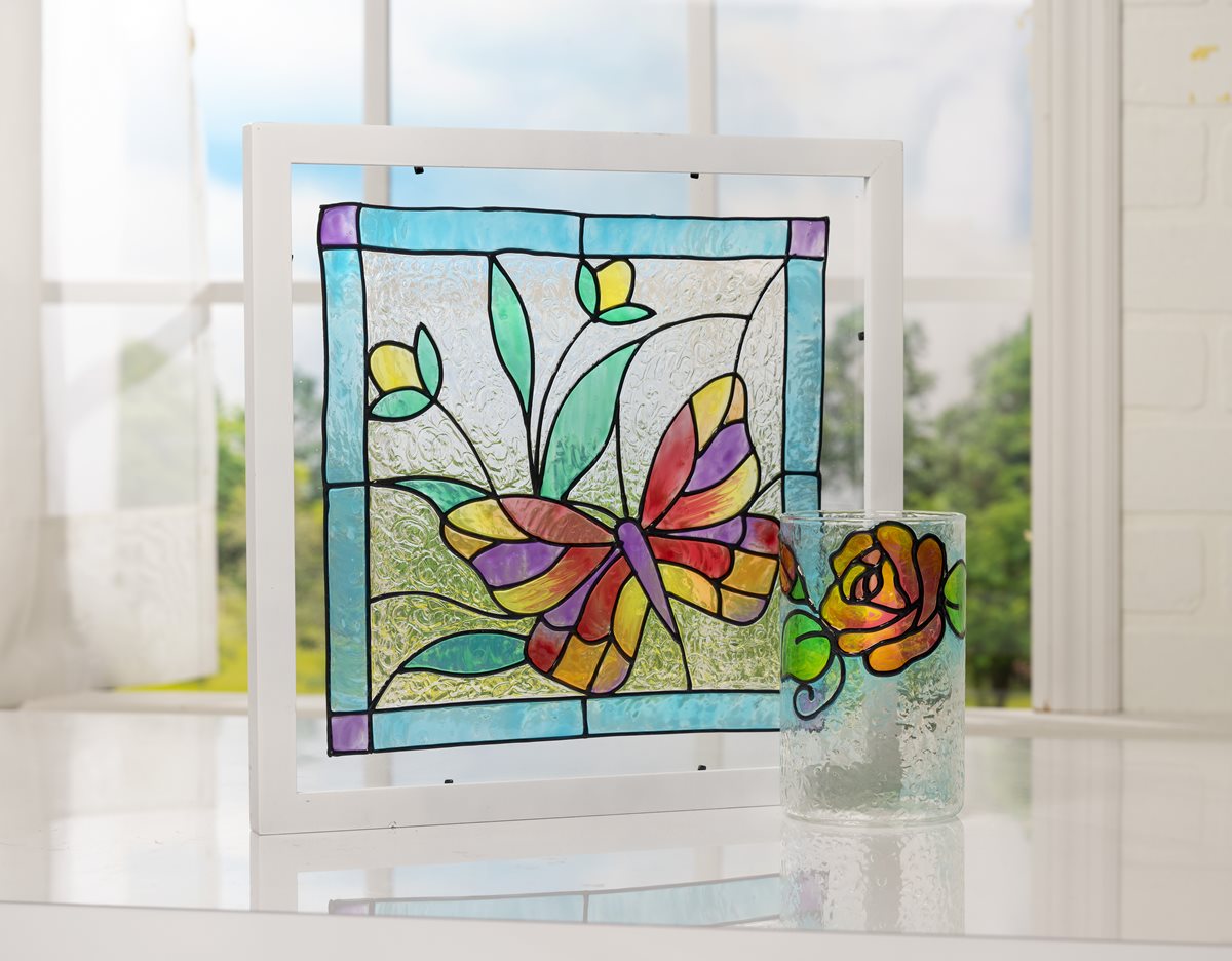 Gallery Glass Bright Butterfly with Blue Border