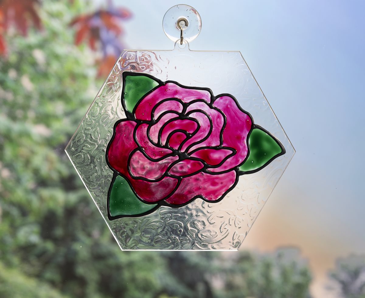 Gallery Glass Red Rose on Hexagon Surface