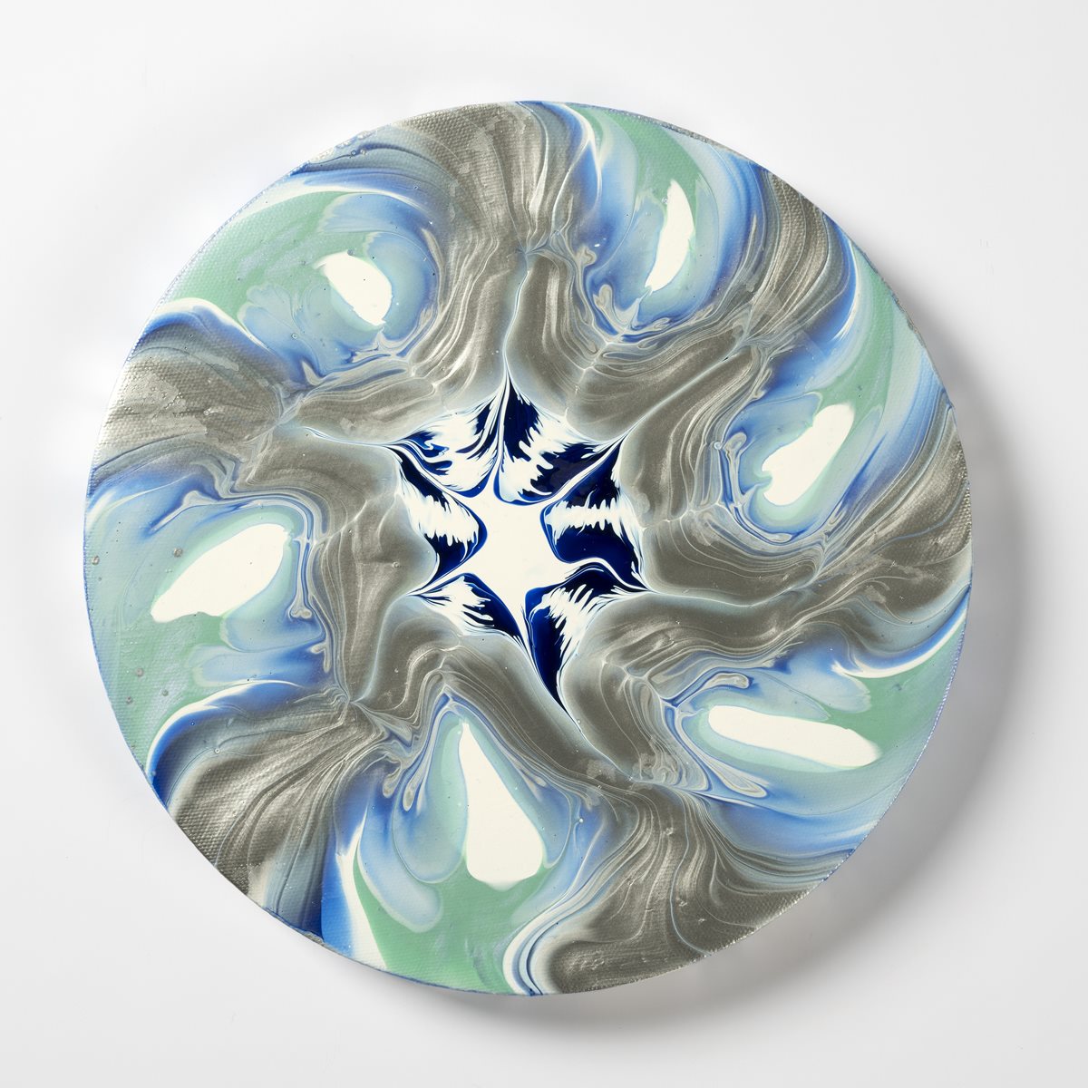 Grey and Blue Swirled Star Poured Paint Canvas