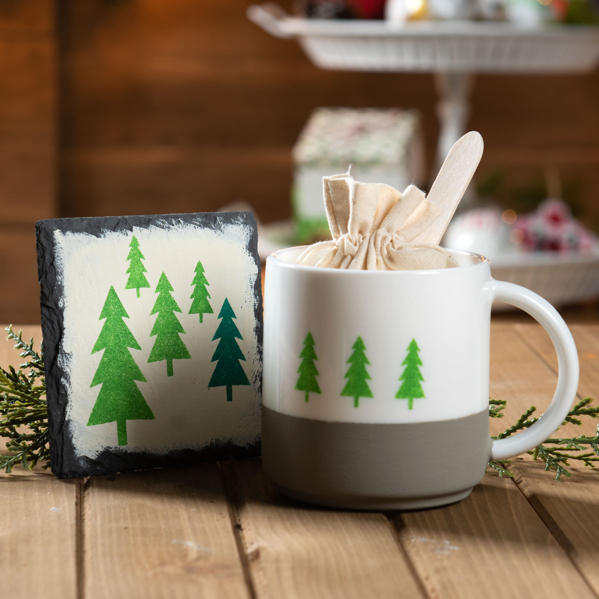 Holiday Tier Centerpiece - Canvas Gift Bag & Coaster Set