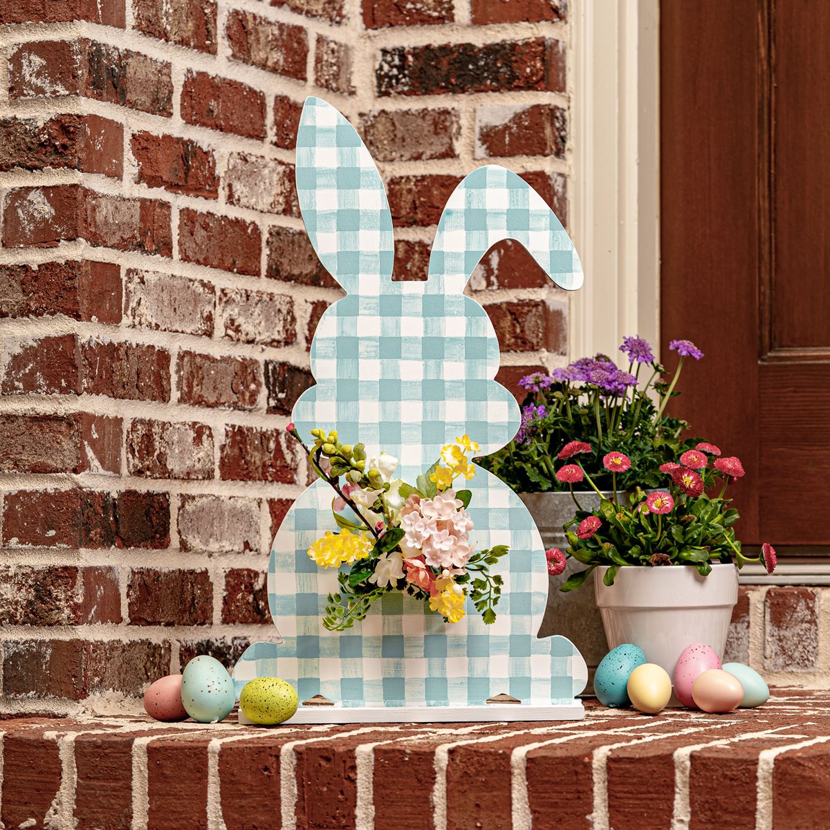 Large Gingham Easter Wooden Bunny