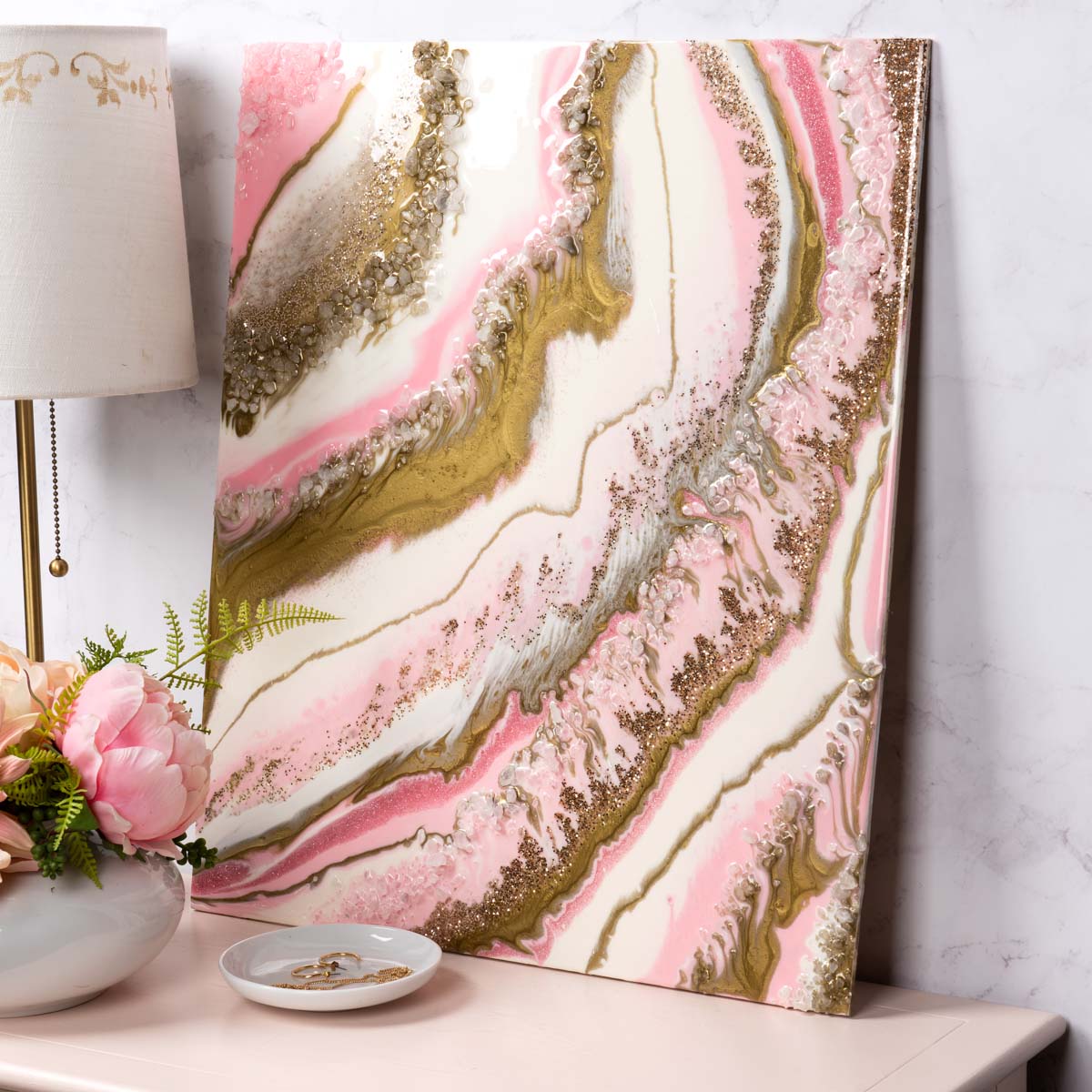 Pink Geode Pouring Canvases