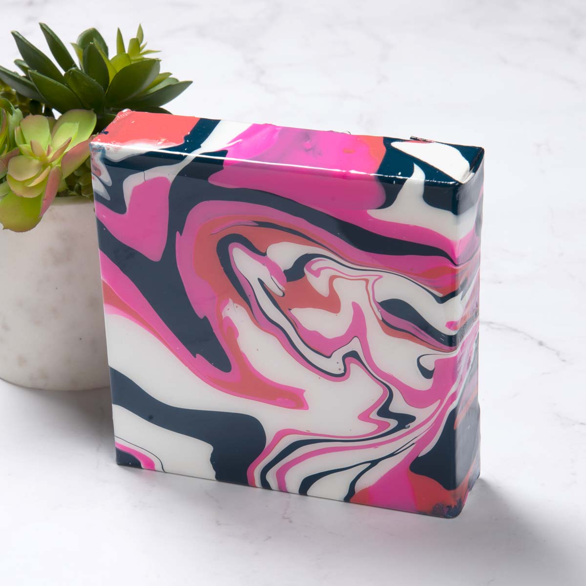 Hot Pink, Navy, Pink Melon and White Poured Canvas