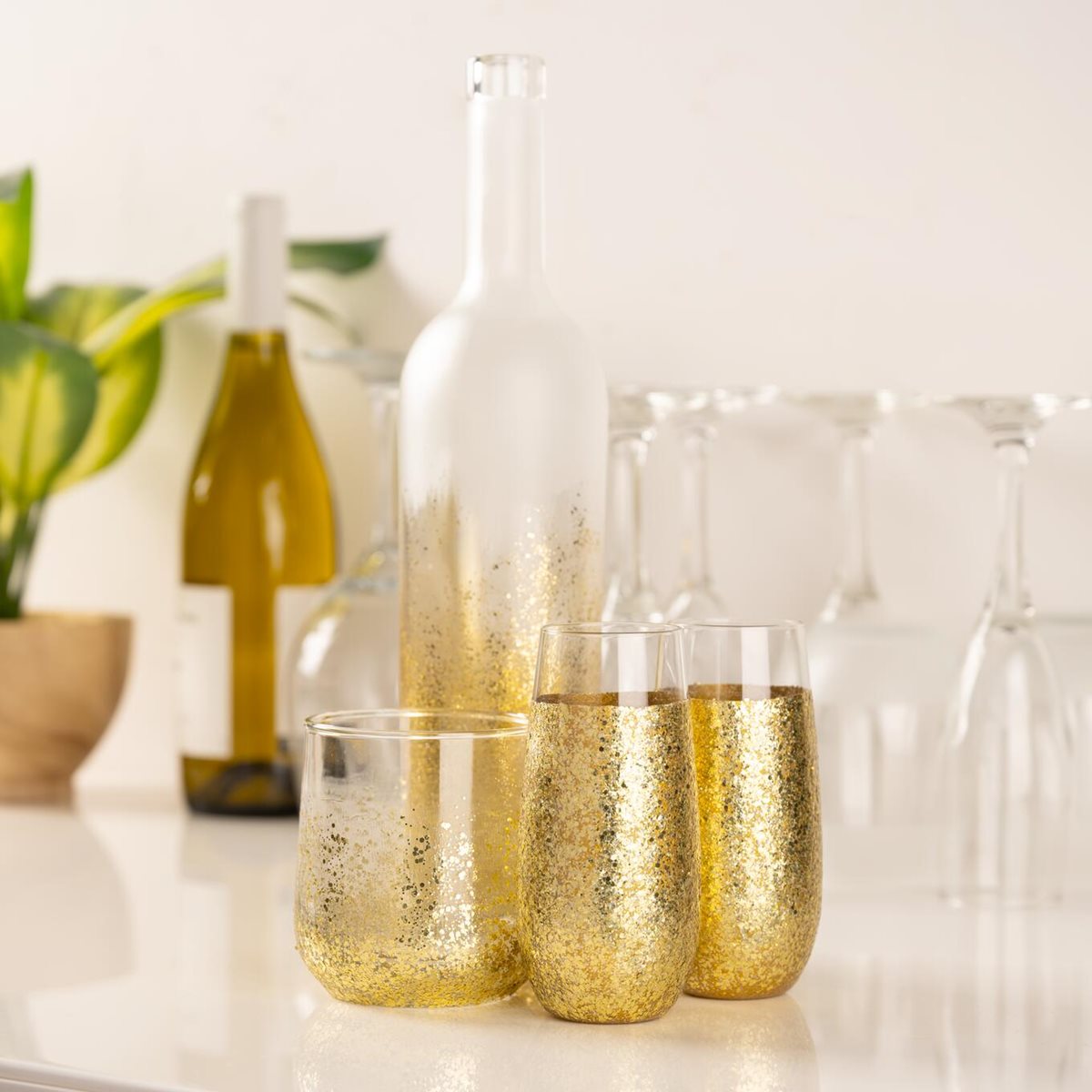Mod Podge Glitter Bottle & Wine Glass