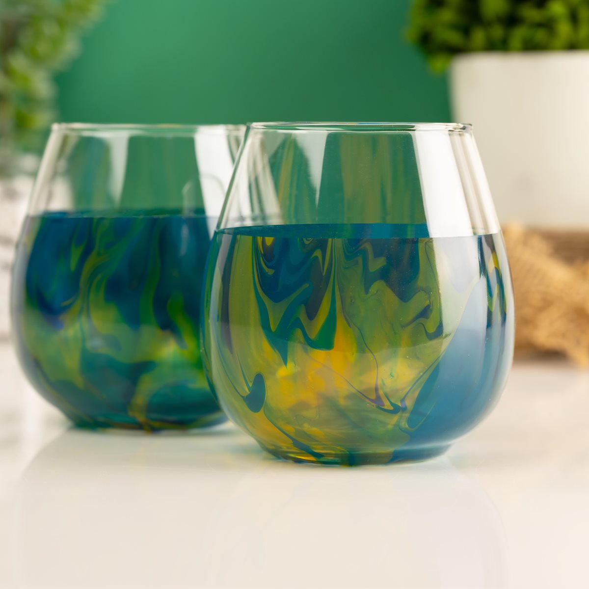 Murano Swirl Wine Glasses – Green Yellow Blue