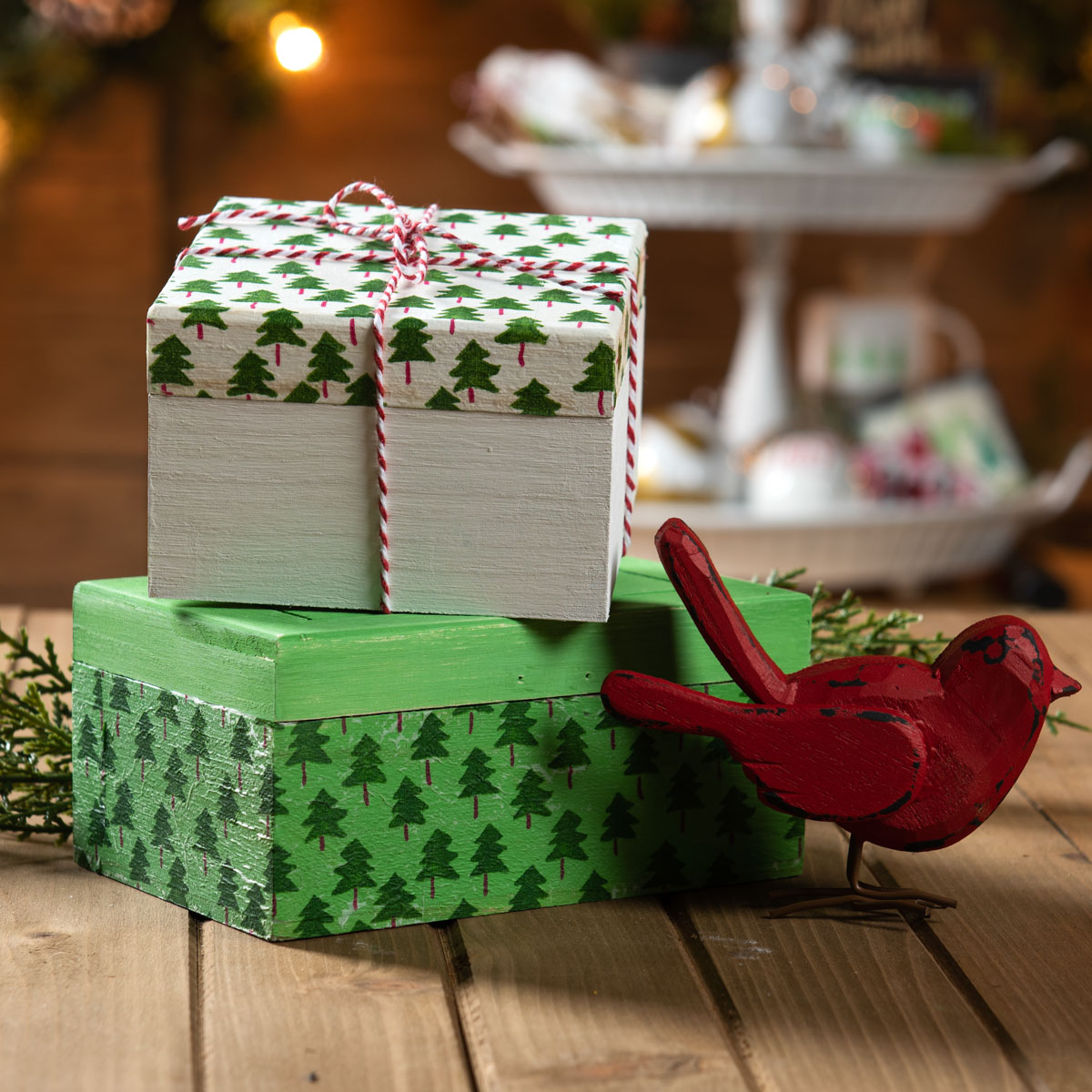 Holiday Tier Centerpiece - Napkin Decoupage Gift Boxes