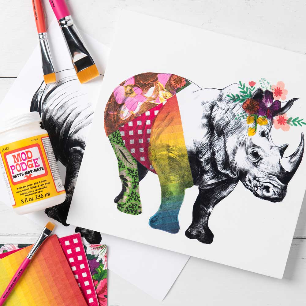Napkin Decoupage Rhino Canvas 